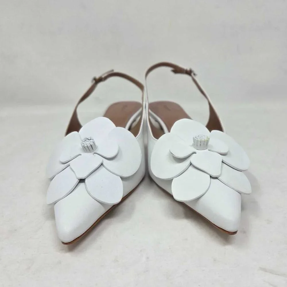 Women's EU 38 / US 7-7.5 Maeve x Anthropologie white floral slingback heels